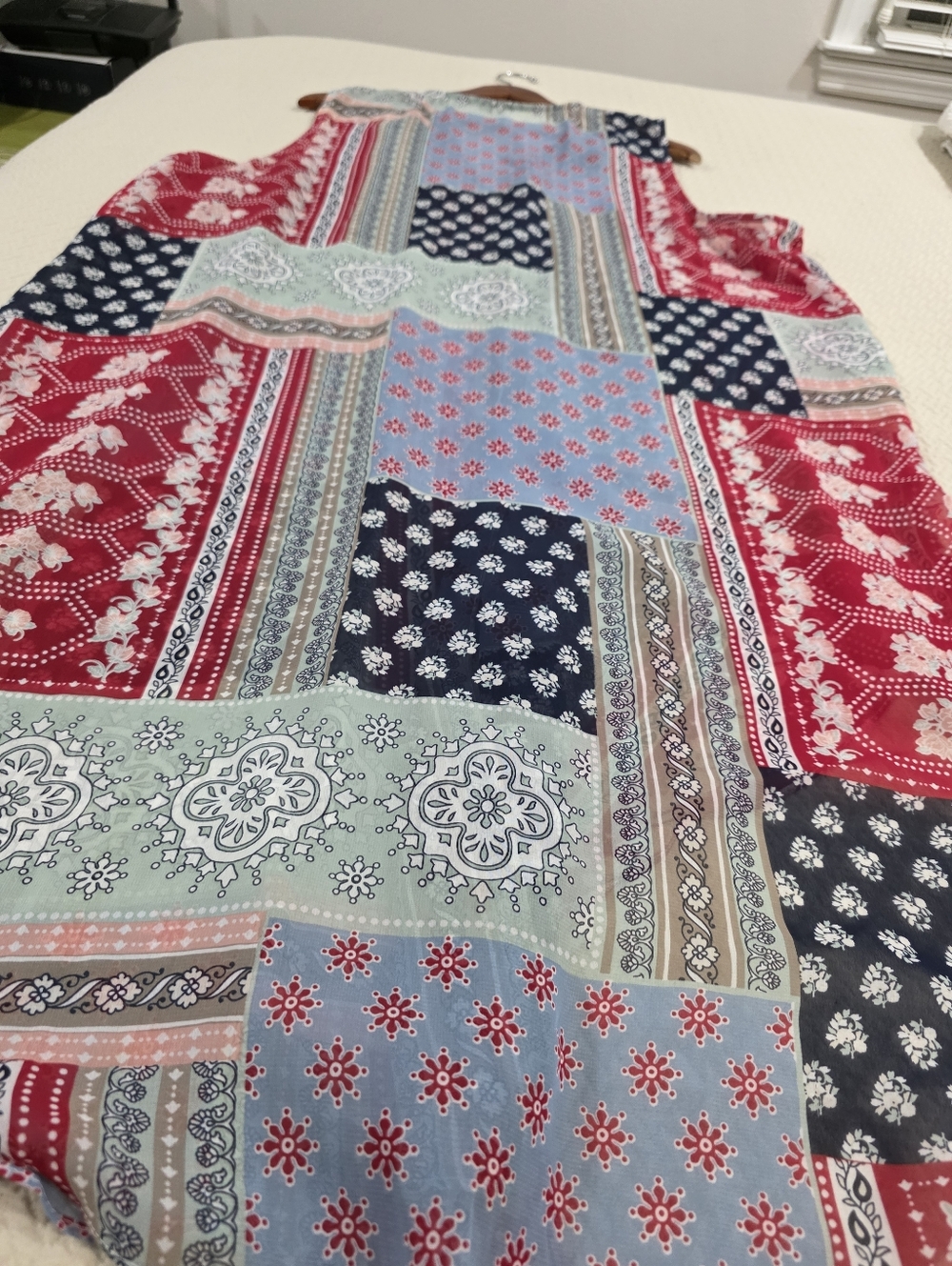 C. Est 1946 Patchwork Boho Open Front Vest Duster XL Sleeveless Mixed Print - Picture 13 of 13